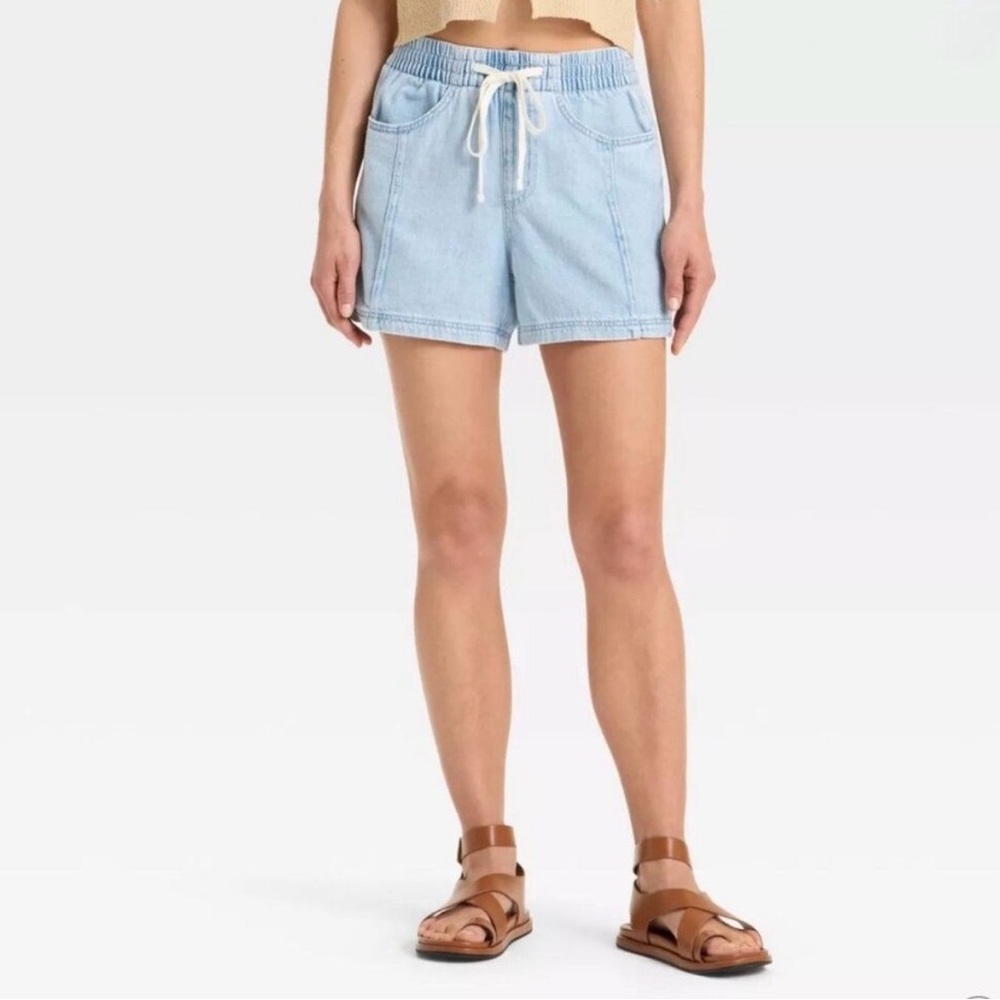 NWOT - High-Rise Drawstring Denim Beach Shorts